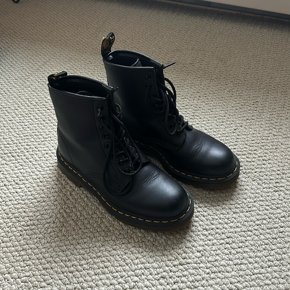 Doc martens black combat boots womens size 7, USm 6